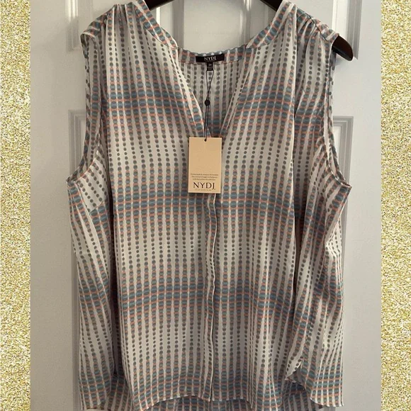 NYDJ Sleeveless Pintuck Blouse - NWT - Size 2X - Azure Oracle - Picture 1 of 9